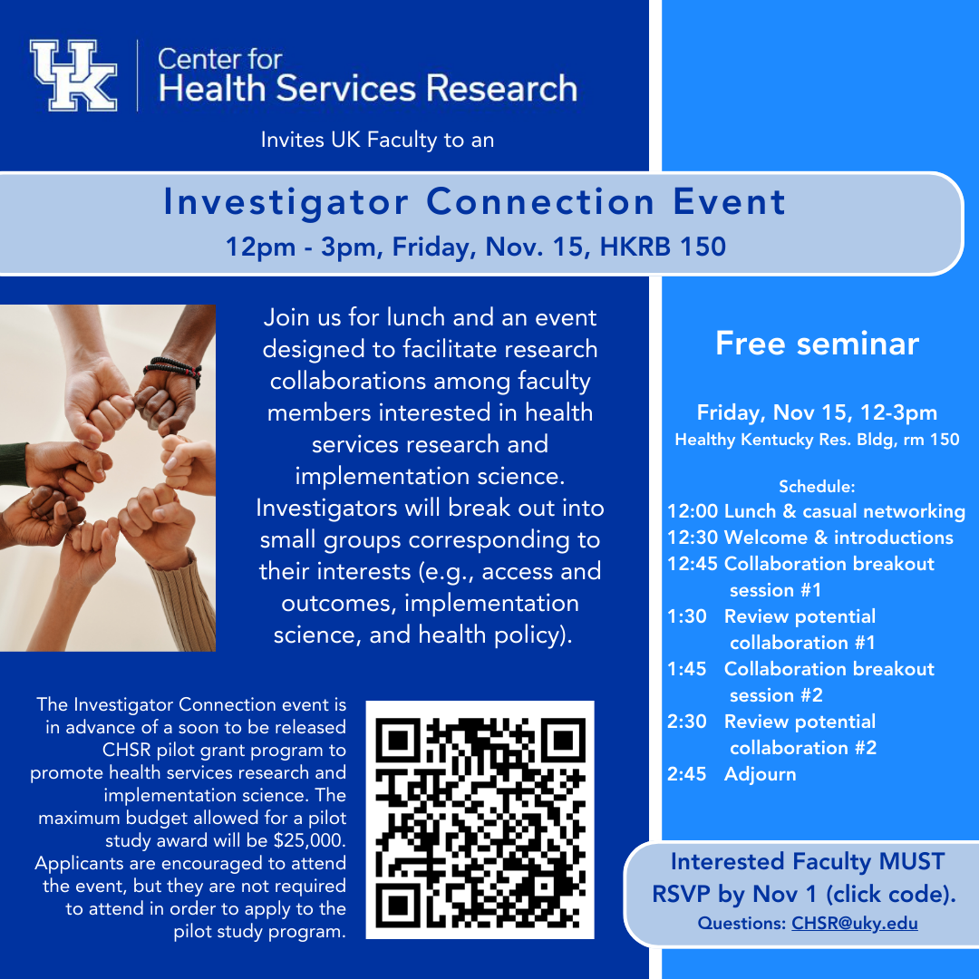 Investigator Connection Event, Nov 15, 12-3pm, HKRB 150